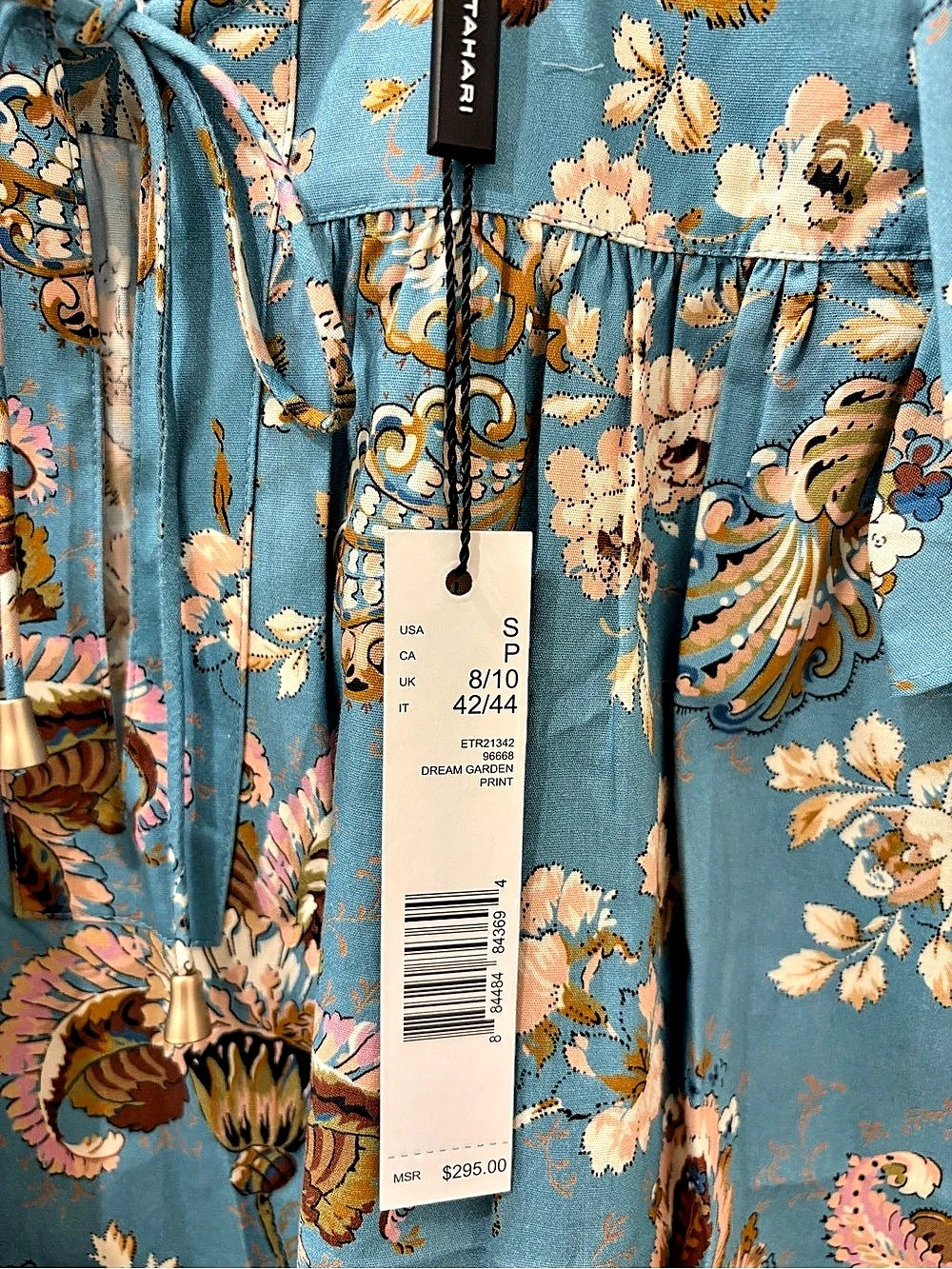 Elie Tahari Dream Garden Print Floral top Blue brown and cream Size Small NWT